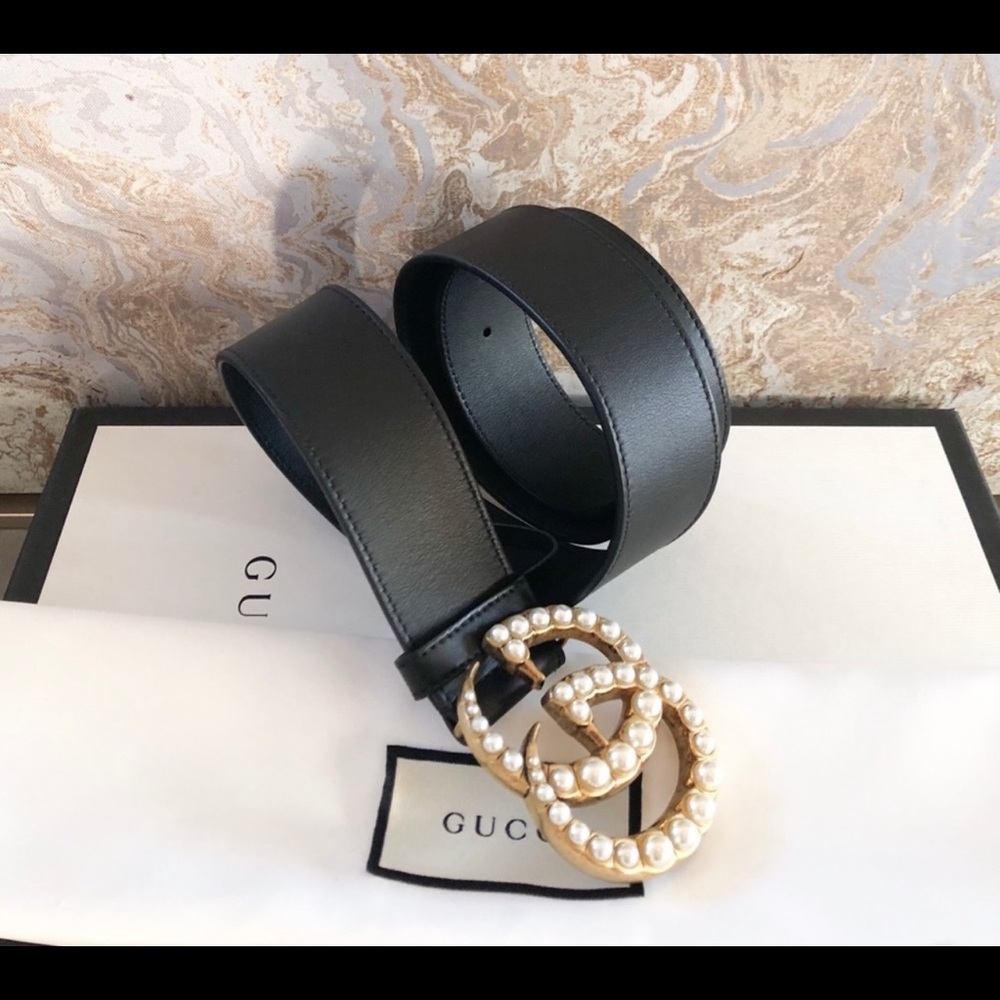 Gucci Marmont GG Pearl Black Calfskin Leather Belt - Picture 4 of 7